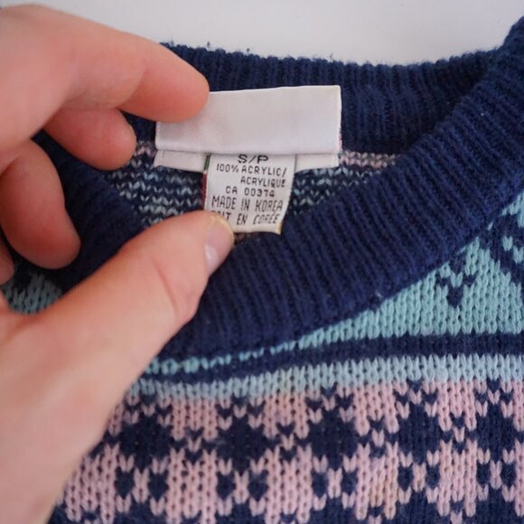 Vintage Perspective Sweater Fair Isle Knit Pink Blue Navy Striped 90s Preppy S - Picture 6 of 13